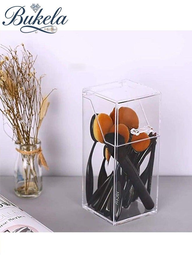 Bukela Clear Acrylic Dustproof Makeup Brush Organizer Cosmetic Brushes Eyebrow Pencil Storage Holder With Lid For Vanity, Bathroom, Bedroom - Image 2
