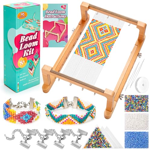 PP OPOUNT Adjustable Bead Loom Kit, Wood Loom Beading Supplies with Detailed Instructions, Practical Jewelry Making Accessories, Beading Loom Kits for Adults Jewelry Making Bracelets Belts - Image 1