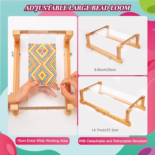PP OPOUNT Adjustable Bead Loom Kit, Wood Loom Beading Supplies with Detailed Instructions, Practical Jewelry Making Accessories, Beading Loom Kits for Adults Jewelry Making Bracelets Belts - Image 3