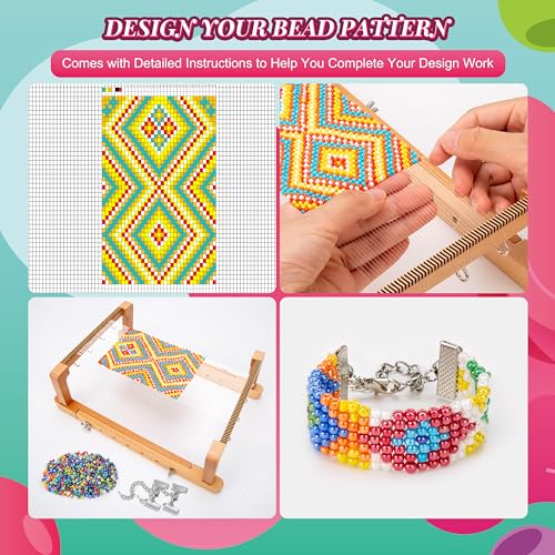 PP OPOUNT Adjustable Bead Loom Kit, Wood Loom Beading Supplies with Detailed Instructions, Practical Jewelry Making Accessories, Beading Loom Kits for Adults Jewelry Making Bracelets Belts - Image 4