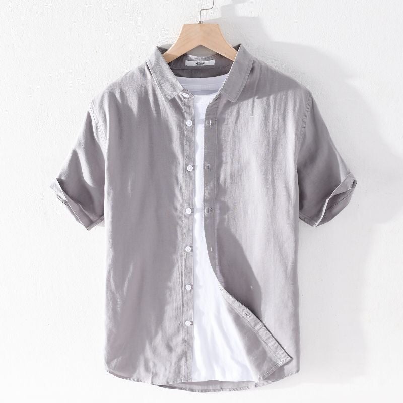 Summer Linen Shirt Mens Short Sleeve Thin Loose Linen Material Casual Cotton Linen Shirt Loose Fit Fashionable Urban Style emerald green  - Image 4