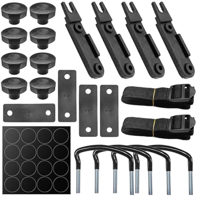 rayihni 4PCS Roof Box U-Bolt Clamps, Car Roof Rack Metal Mounting Brackets with 8 Lock Nuts & 2 Straps, 83mm Inner Width Auto Rooftop Cargo Carrier Rack Installation Accessory (Black) - Image 1