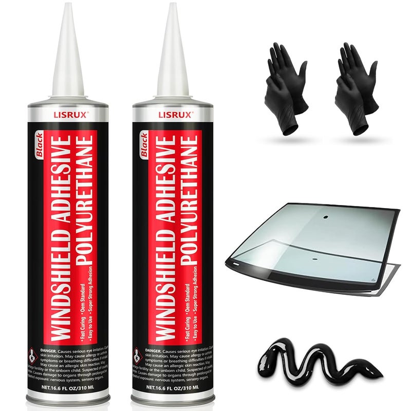 LISRUX [2 Pack] Polyurethane Windshield Adhesive, Windshield Sealant Black - High Bond Strength, Quick Curing & Weather Resistant Automotive Glass Glue for Vertical & Overhead Application, 310ml - Image 1