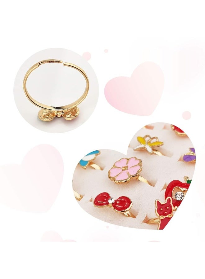 SUNMALL 36 pcs Adjustable Rings in Box, No Duplication, Children Kids Little Girl Pretend Play and Dress up Jewelry Set with Heart Shape Display Case, (A) - Image 2