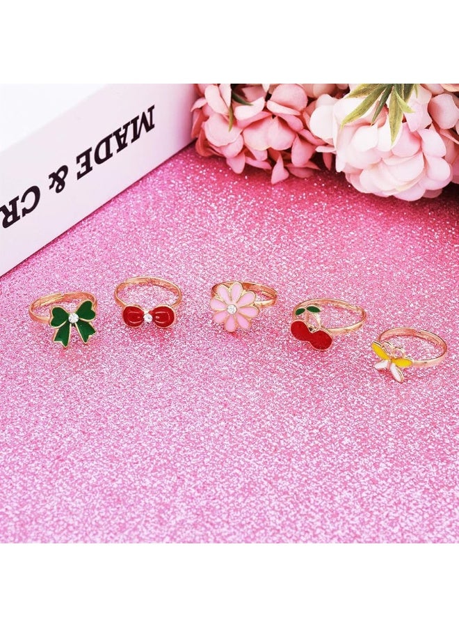 SUNMALL 36 pcs Adjustable Rings in Box, No Duplication, Children Kids Little Girl Pretend Play and Dress up Jewelry Set with Heart Shape Display Case, (A) - Image 4