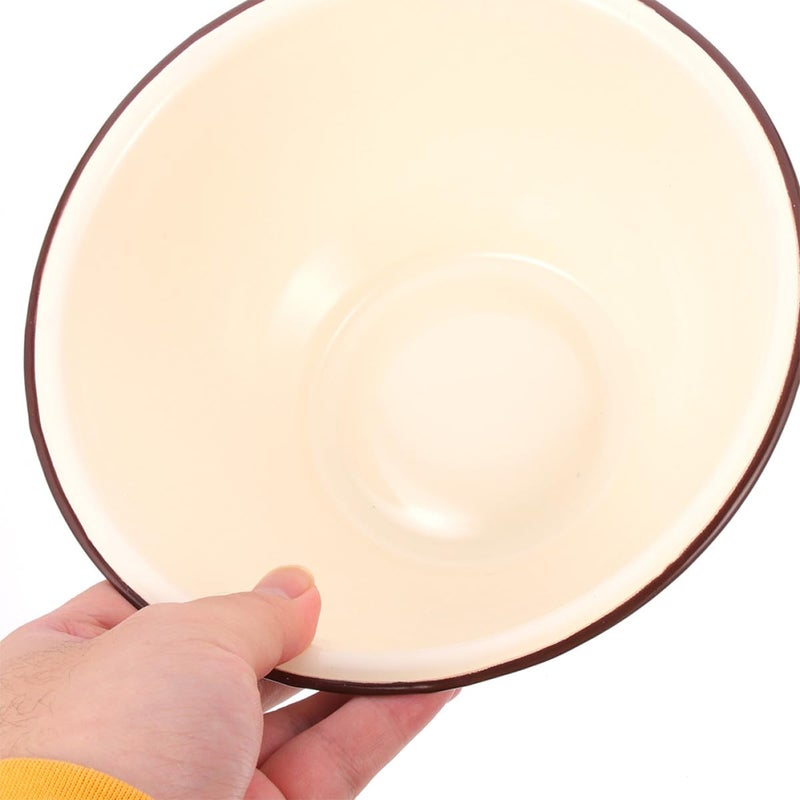 Vintage Enamel Mixing Bowl Set 2 Piece 22cm Deep Ivory White Kitchen Storage Serving Bowls - Image 5
