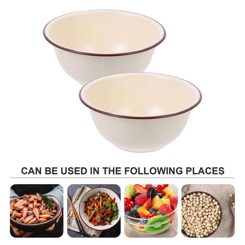 Vintage Enamel Mixing Bowl Set 2 Piece 22cm Deep Ivory White Kitchen Storage Serving Bowls - Image 4
