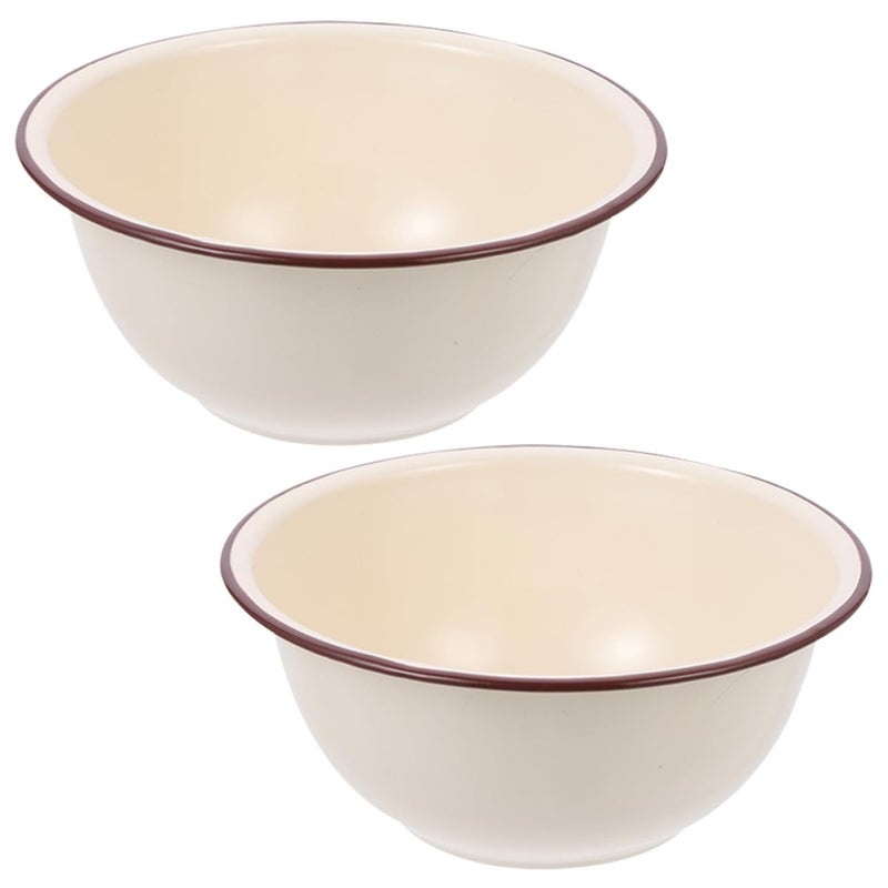 Vintage Enamel Mixing Bowl Set 2 Piece 22cm Deep Ivory White Kitchen Storage Serving Bowls - Image 2