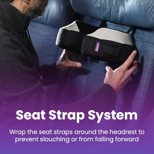 Cabeau وسادة السفر كابو للطائرات - تطور الرقبة، TNE S3 - تصميم مريح من الفوم الذاكرة لرحلات الطيران الطويلة - أحزمة مقعد قابلة للتثبيت ودعم 360° (أصفر نيون فيغاس) - Image 5