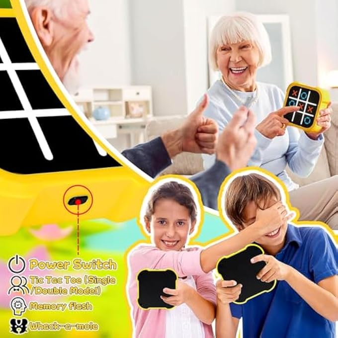 4-IN-1 ELECTRONIC TIC TAC TOE HANDHELD GAME, XO NOUGHTS & CROSSES + MEMORY FLASH + WHACK-A-MOLE, 1-2 PLAYER TRAVEL TOY FOR KIDS & ADULTS, 3XAAA REQUIRED (NOT INCLUDED) - Image 4