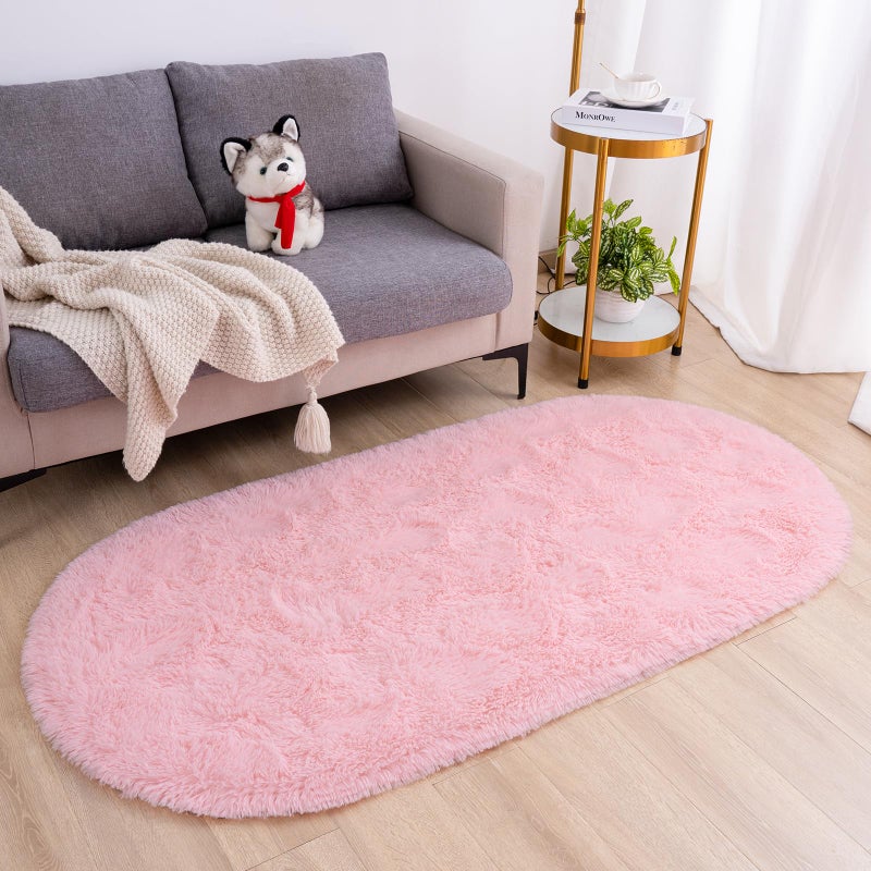 Goideal Fluffy Bedroom Rug  Pink Small Rug for Bedroom  Oval Shaggy Bedside Carpet 2.6 x 5.2 Feet Cute Rug for Dorm Kids Room Nursery Home Decor - Image 2