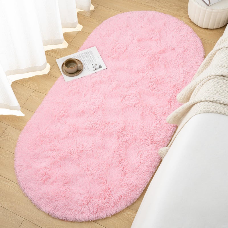 Goideal Fluffy Bedroom Rug  Pink Small Rug for Bedroom  Oval Shaggy Bedside Carpet 2.6 x 5.2 Feet Cute Rug for Dorm Kids Room Nursery Home Decor - Image 4