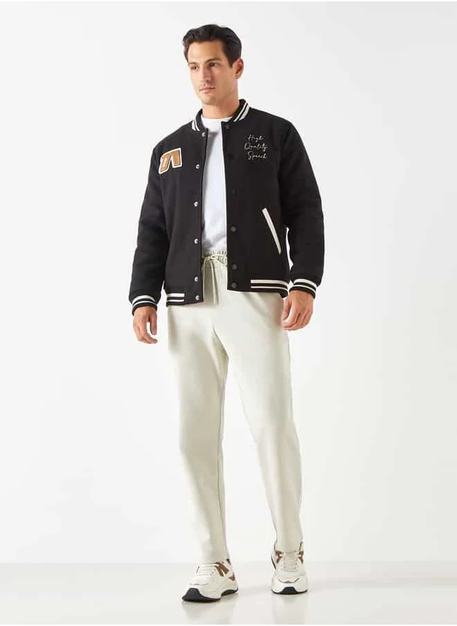 Iconic Iconic Printed Varsity Jacket with Snap Button Closure