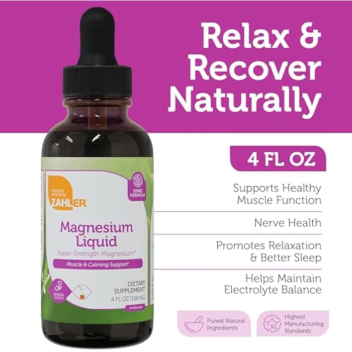 Zahler Magnesium Liquid Super-Strength Magnesium Muscle Calming Support, 4 FL OZ. Unflavored. - Image 2