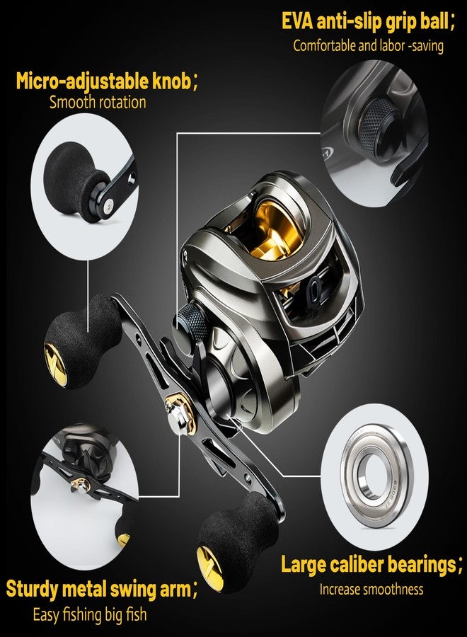 Lacusmall Baitcaster Reels, Fishing Reels with 7.2:1 Gear Ratio, Baitcasting Reel with Magnet Braking System, Bait Casters Reel,Smooth 17.6 LB Max Drag(Right Hand) - Image 5