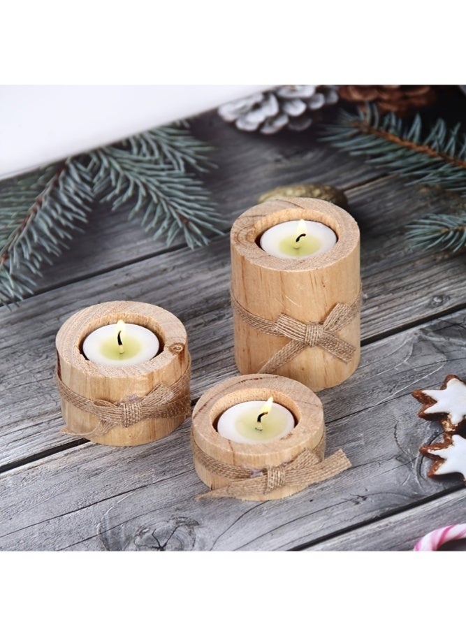 MAIDI 3pcs Set of Wooden Crafts, Three Sizes with Bow Decorations, Can Be Used As Candle Holders Or Flowerpots, Beautiful And Practical, Suitable for Home, Restaurant, Coffee Shop Decoration - Image 4