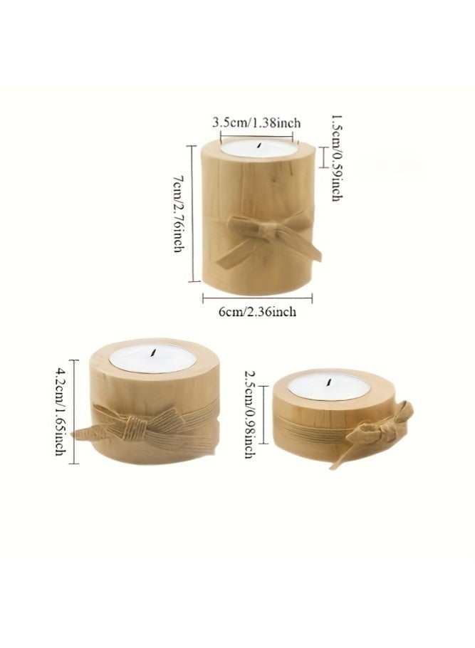 MAIDI 3pcs Set of Wooden Crafts, Three Sizes with Bow Decorations, Can Be Used As Candle Holders Or Flowerpots, Beautiful And Practical, Suitable for Home, Restaurant, Coffee Shop Decoration - Image 3