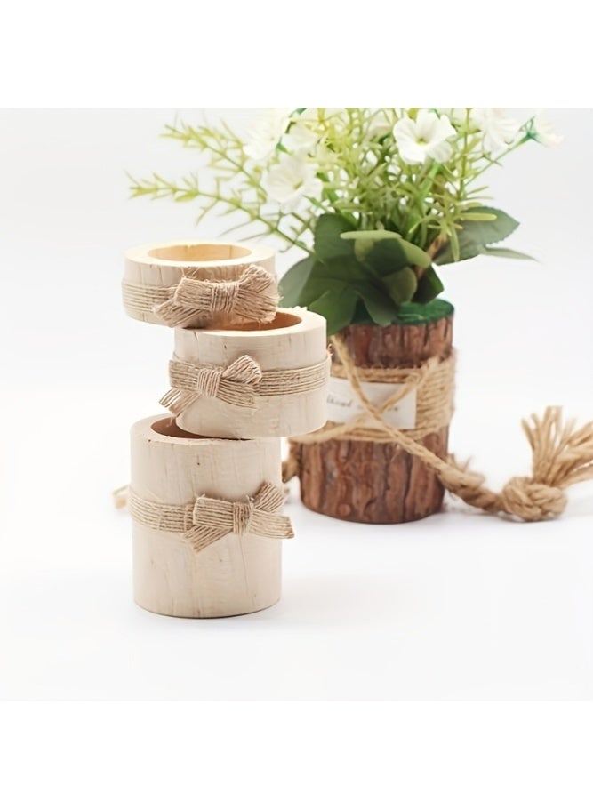 MAIDI 3pcs Set of Wooden Crafts, Three Sizes with Bow Decorations, Can Be Used As Candle Holders Or Flowerpots, Beautiful And Practical, Suitable for Home, Restaurant, Coffee Shop Decoration - Image 5