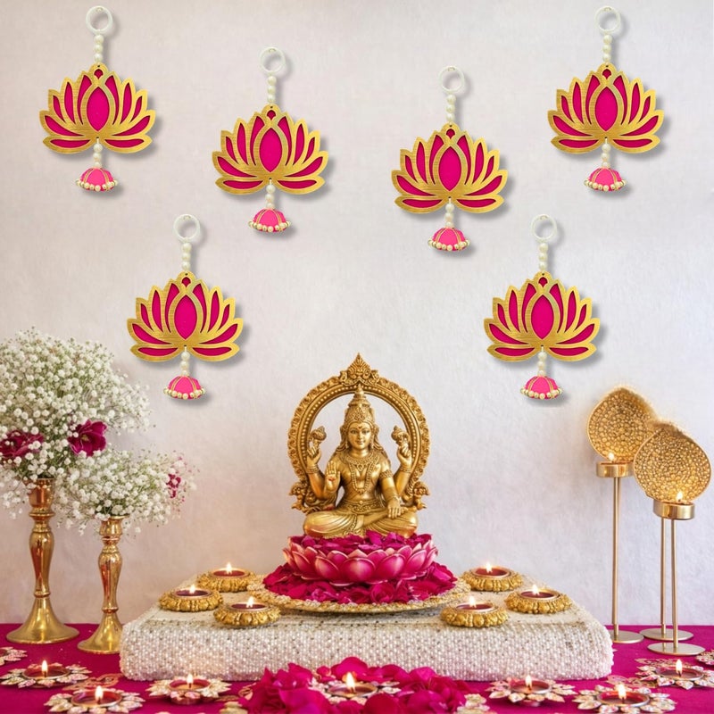 DRYPHON 6Pcs Lotus Hanging Decoration Items, Lotus Flower Wall Hangings for Home Decor, Pooja Backdrop Decoration Items for Ganpati/Diwali Decor/Navratri/Puja Mandir Decorations (Lotus D1, 6pc) - Image 5