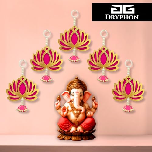 DRYPHON 6Pcs Lotus Hanging Decoration Items, Lotus Flower Wall Hangings for Home Decor, Pooja Backdrop Decoration Items for Ganpati/Diwali Decor/Navratri/Puja Mandir Decorations (Lotus D1, 6pc) - Image 3