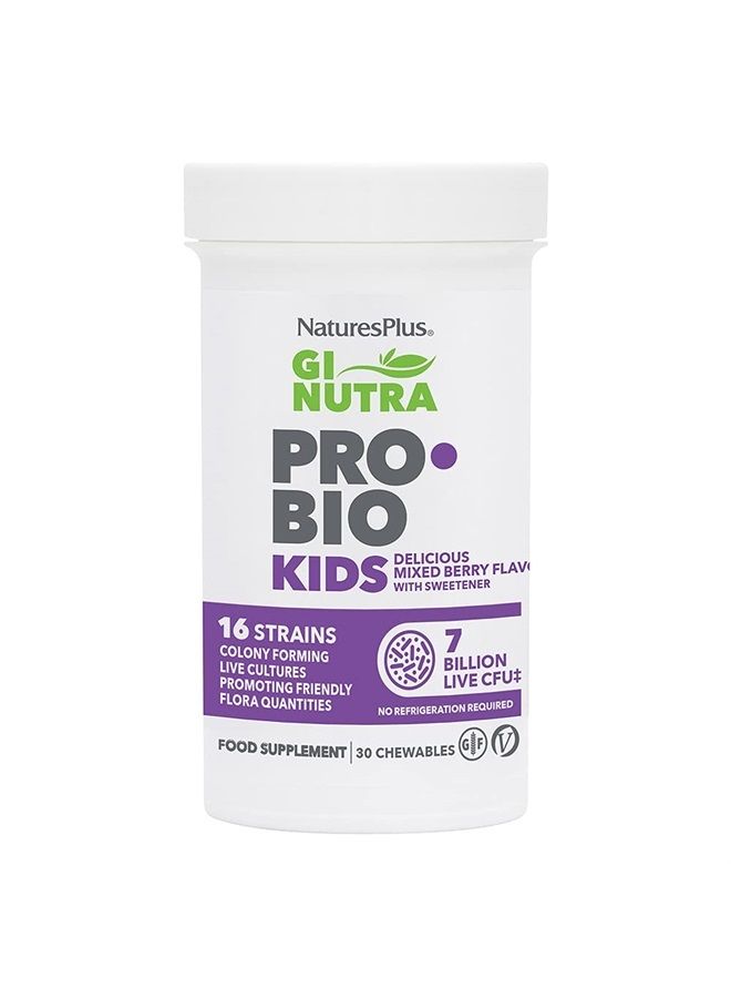 Nature's Plus NaturesPlus GI Natural Probiotic Kids, Mixed Berry - 30 Chewables - Digestive & Immune Health Just for Kids - Gluten Free - 30 Servings - Image 1