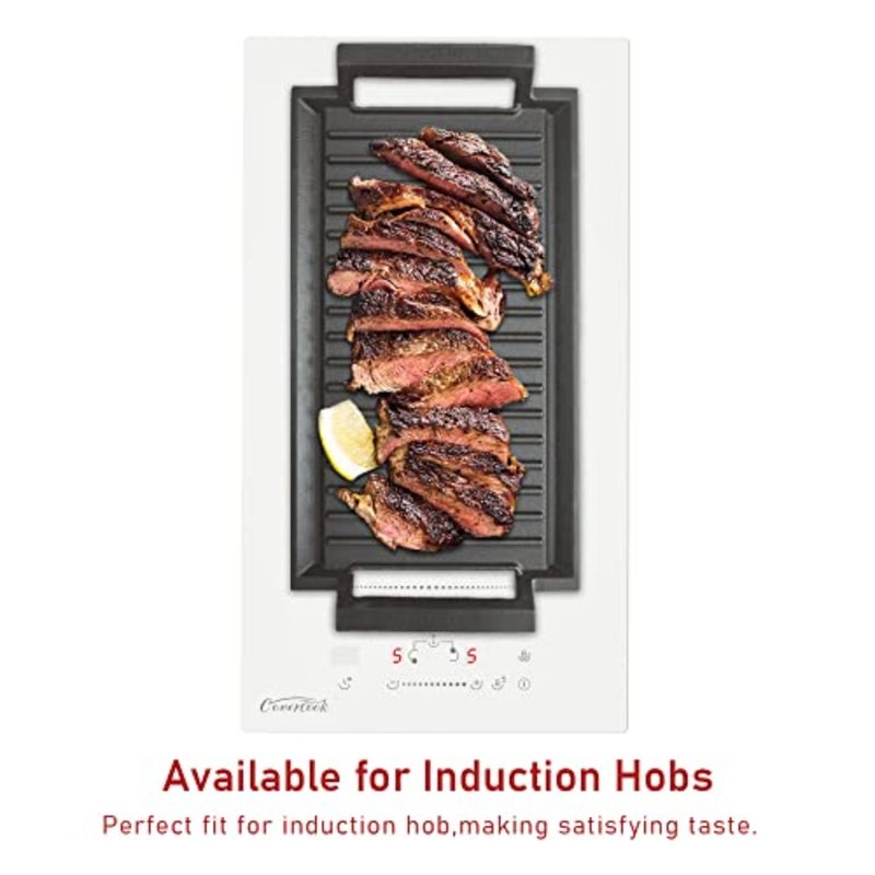 Griddle Pan, 2 Handles, Nonstick Griddle with Flat and Ridged Surface for Induction Hob Open Fire Oven Electric Cooktop - Image 4