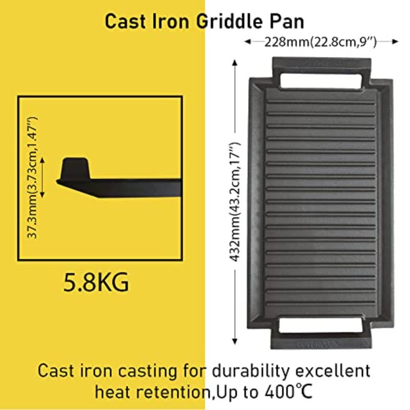 Griddle Pan, 2 Handles, Nonstick Griddle with Flat and Ridged Surface for Induction Hob Open Fire Oven Electric Cooktop - Image 3