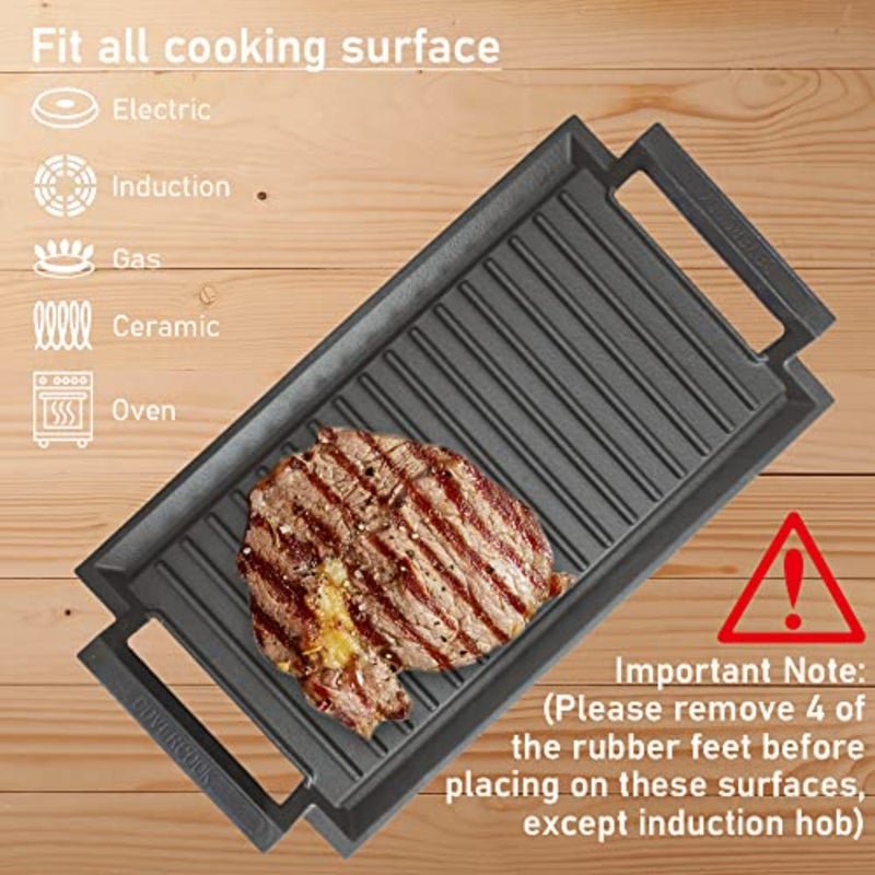 Griddle Pan, 2 Handles, Nonstick Griddle with Flat and Ridged Surface for Induction Hob Open Fire Oven Electric Cooktop - Image 5