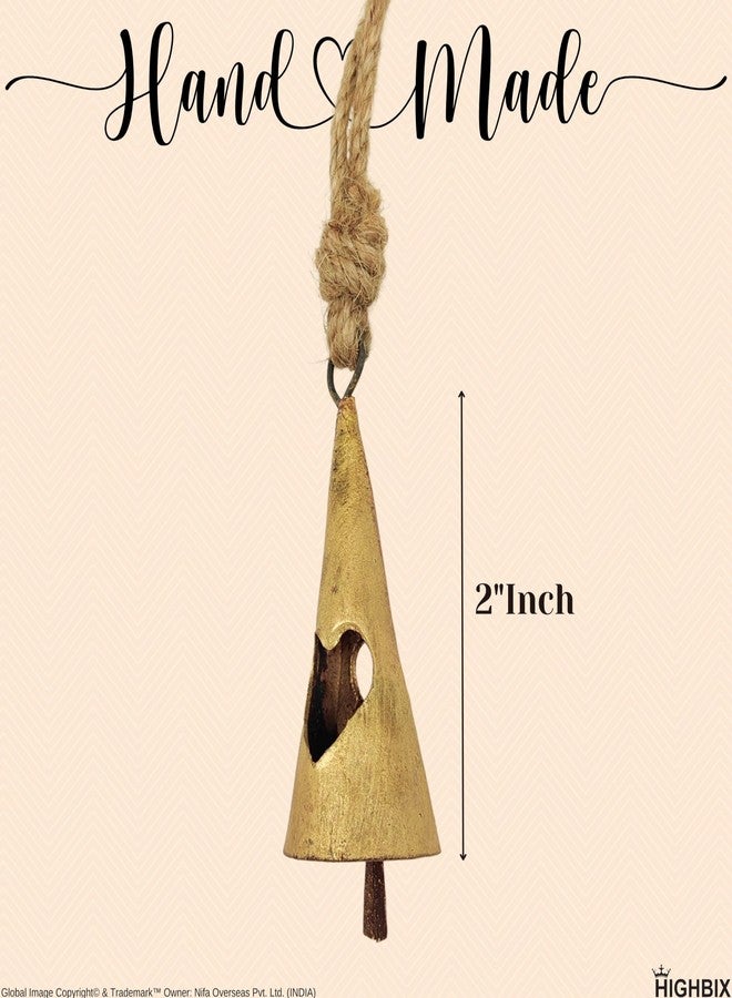 HIGHBIX Rusty Harmony Metal Bells 10 Pieces Vintage Handmade Rustic Lucky Christmas Hanging 2inch Bells on Rope (Heart Cone) - Image 3