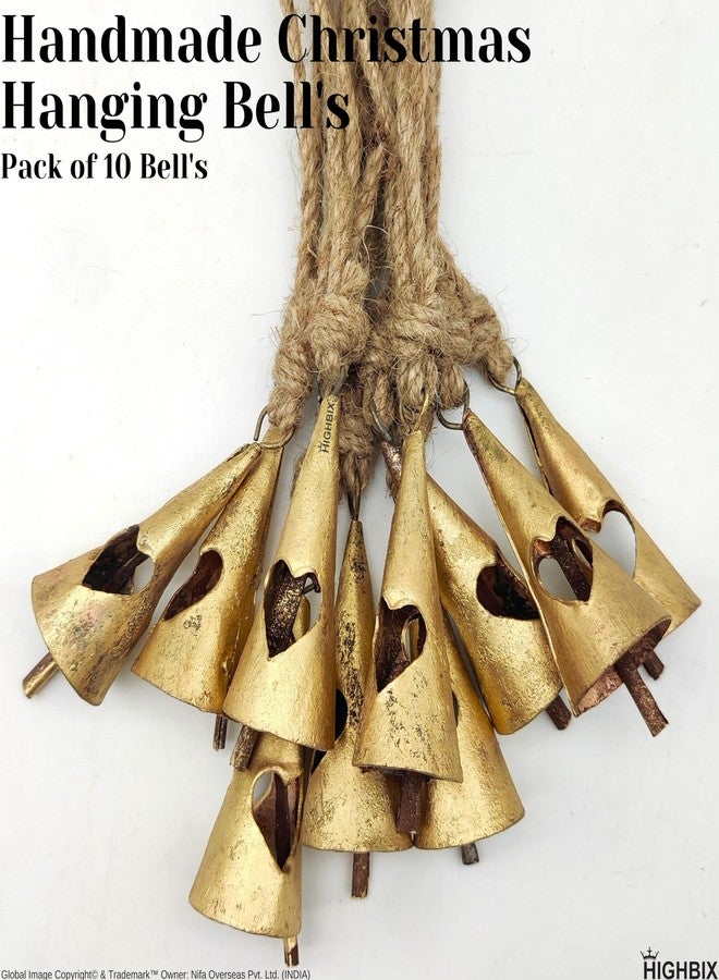 HIGHBIX Rusty Harmony Metal Bells 10 Pieces Vintage Handmade Rustic Lucky Christmas Hanging 2inch Bells on Rope (Heart Cone) - Image 2