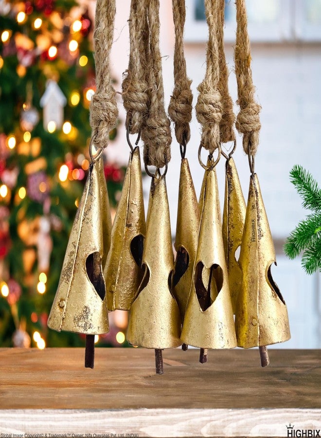 HIGHBIX Rusty Harmony Metal Bells 10 Pieces Vintage Handmade Rustic Lucky Christmas Hanging 2inch Bells on Rope (Heart Cone) - Image 4