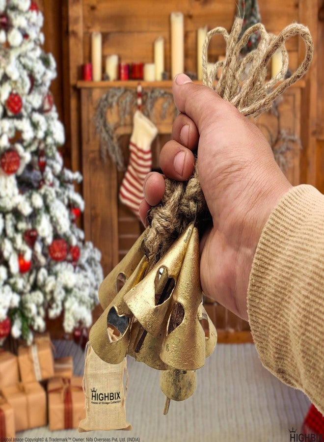 HIGHBIX Rusty Harmony Metal Bells 10 Pieces Vintage Handmade Rustic Lucky Christmas Hanging 2inch Bells on Rope (Heart Cone) - Image 5