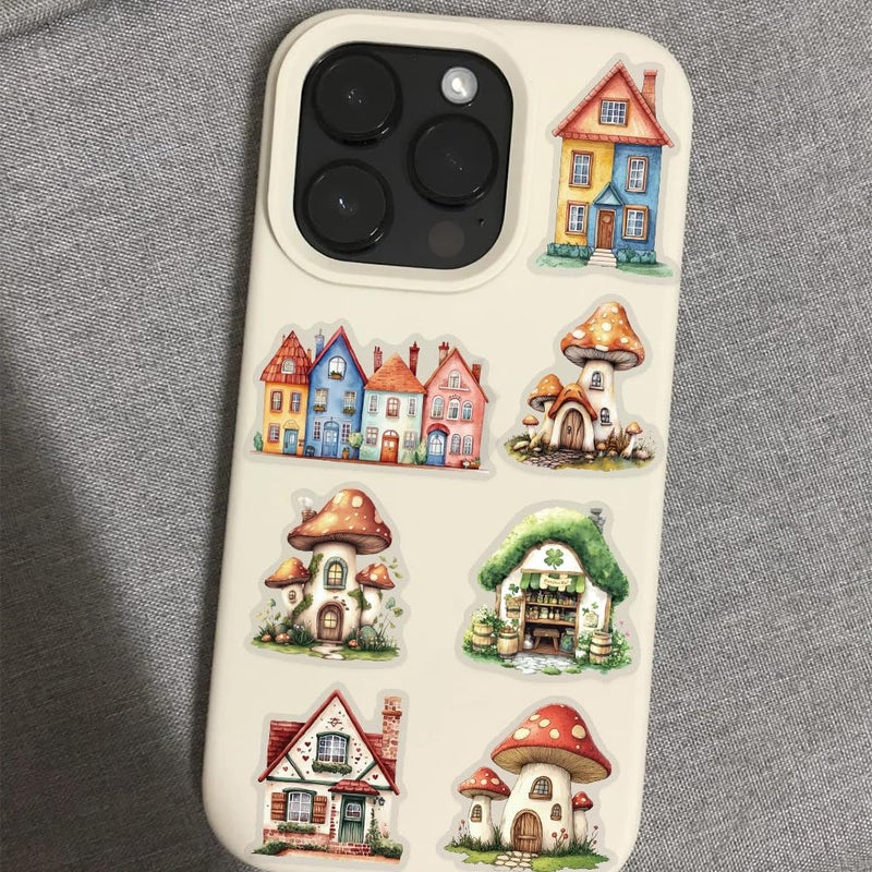 PIGBIT 50PCS Fairy Tale Cottage Stickers â€“ Waterproof Clear Stickers of Whimsical Fantasy Houses, Mushroom Homes & Vintage Storybook Buildings for Scrapbooking, Journaling, Art Crafts,Water Bottle, Laptop - Image 5