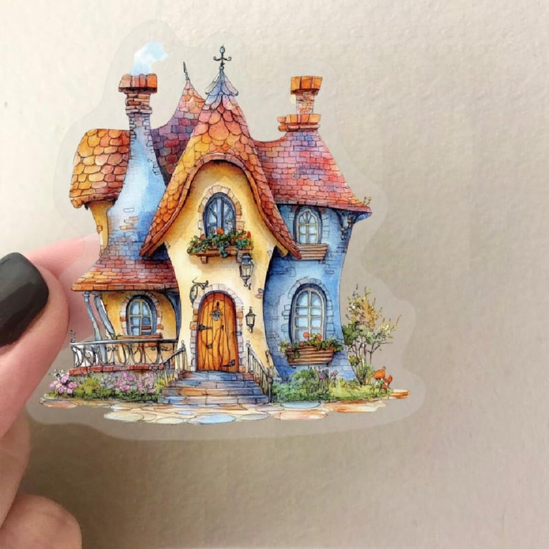 PIGBIT 50PCS Fairy Tale Cottage Stickers â€“ Waterproof Clear Stickers of Whimsical Fantasy Houses, Mushroom Homes & Vintage Storybook Buildings for Scrapbooking, Journaling, Art Crafts,Water Bottle, Laptop - Image 4