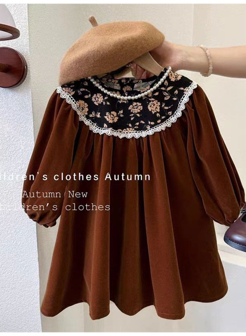 ويني بي فستان مخملي للبنات، فستان أميرة زهري بأكمام طويلة، زي الخريف من قطعة واحدة - Image 4