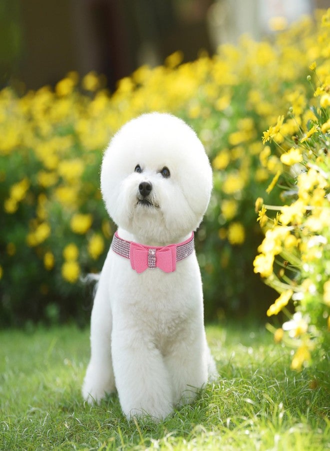 كولودوغو طقم طوق ومقود للكلاب مزين بفيونكة وردية لطيفة، طوق كلاب بألوان قوس قزح متدرجة مانعة للشد مع سلسلة طوق مرصعة بالألماس اللامع، سترات شبكية مسامية للحيوانات الأليفة من الكلاب والقطط - Image 5