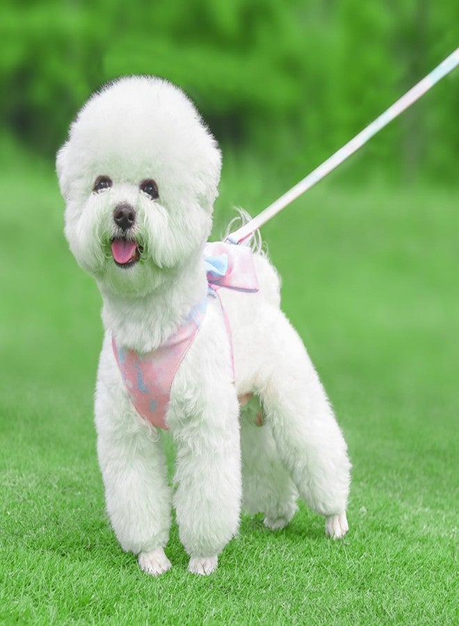 كولودوغو طقم طوق ومقود للكلاب مزين بفيونكة وردية لطيفة، طوق كلاب بألوان قوس قزح متدرجة مانعة للشد مع سلسلة طوق مرصعة بالألماس اللامع، سترات شبكية مسامية للحيوانات الأليفة من الكلاب والقطط - Image 3