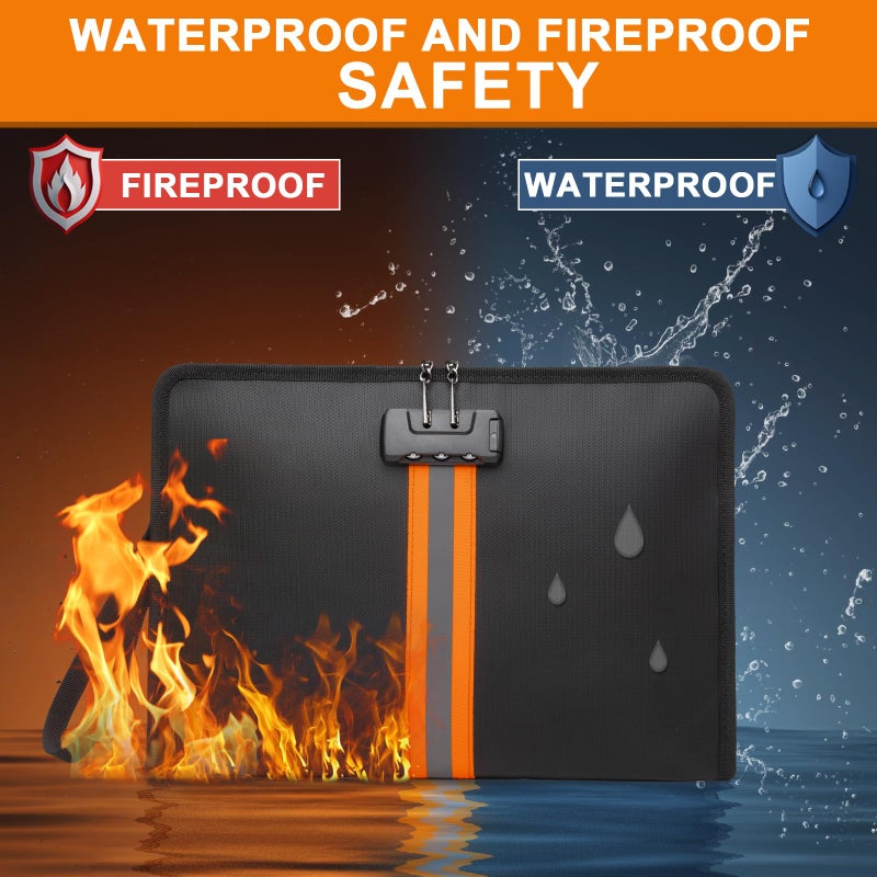 XIAODUN Fireproof Document Bag with Lockï¼Œ13"Ã—9.2" Fireproof Money Bagï¼Œwith Zipper and Lockï¼ŒSuitable for Tablets, A4 Documents, Cash, Mobile Phones, Credit Cards and Notarized Documents. - Image 2