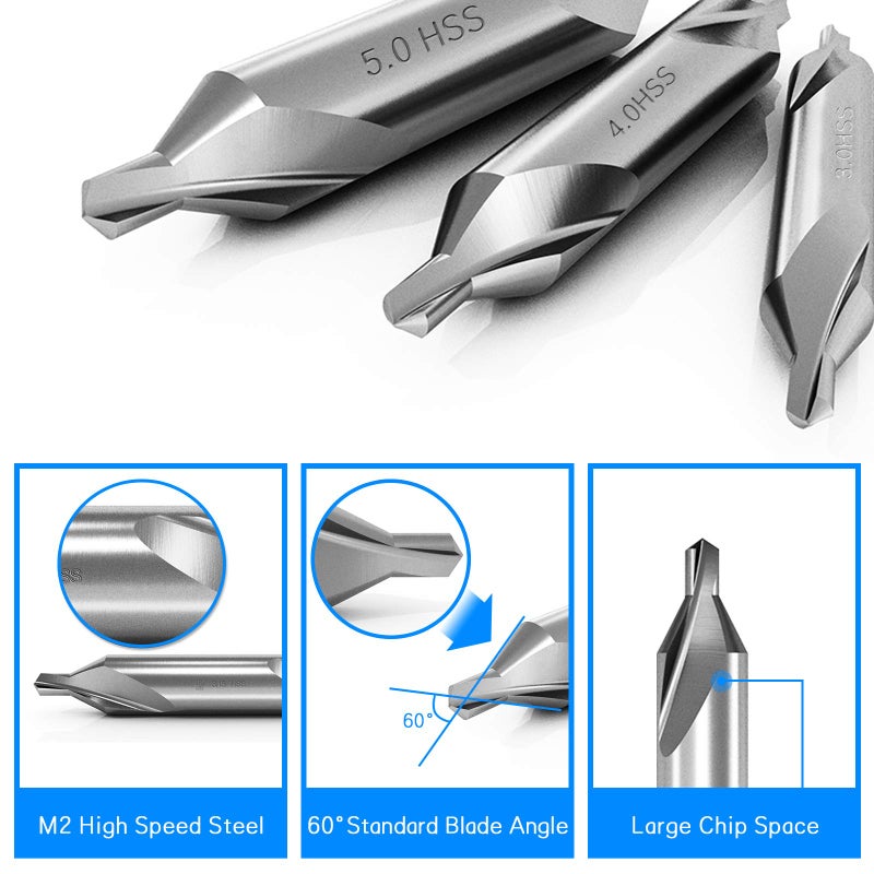 DKIBBITH 7 Pieces Center Drill Bits Set, M2 High Speed Steel 60-Degree Angle Center Drill Bits Kit Countersink Tools for Lathe Metalworking Size 1.0 1.5 2.0 2.5 3.0 4.0 5.0 - Image 3