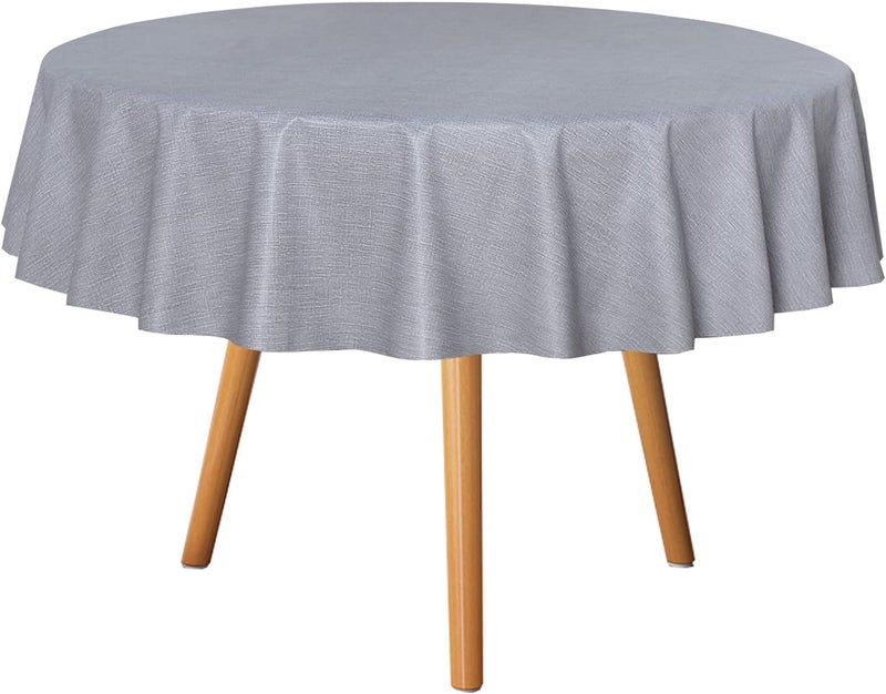 sancua 100% Waterproof Round PVC Tablecloth - 60 Inch - Oil Proof Spill Proof Vinyl Table Cloth, Wipe Clean Table Cover for Dining Tables, Buffet Parties and Camping, Grey - Image 1