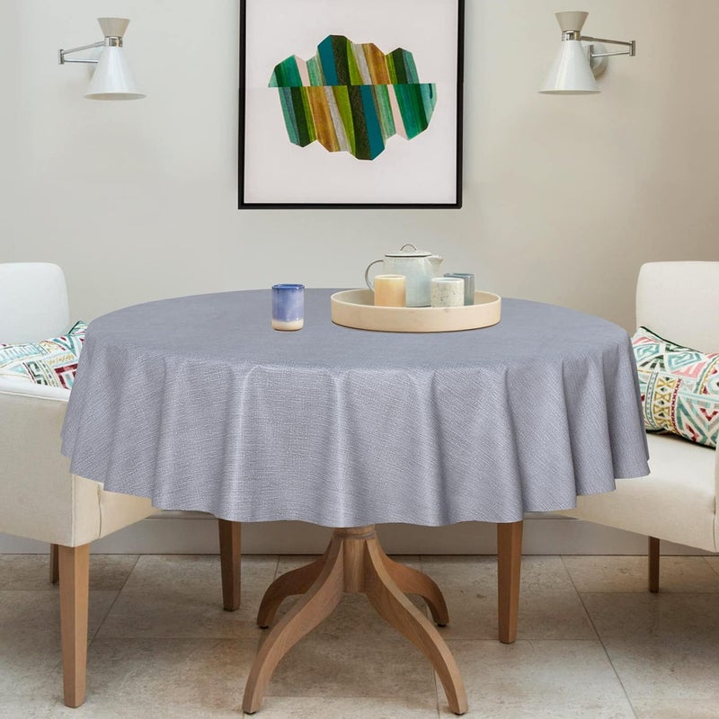 sancua 100% Waterproof Round PVC Tablecloth - 60 Inch - Oil Proof Spill Proof Vinyl Table Cloth, Wipe Clean Table Cover for Dining Tables, Buffet Parties and Camping, Grey - Image 3
