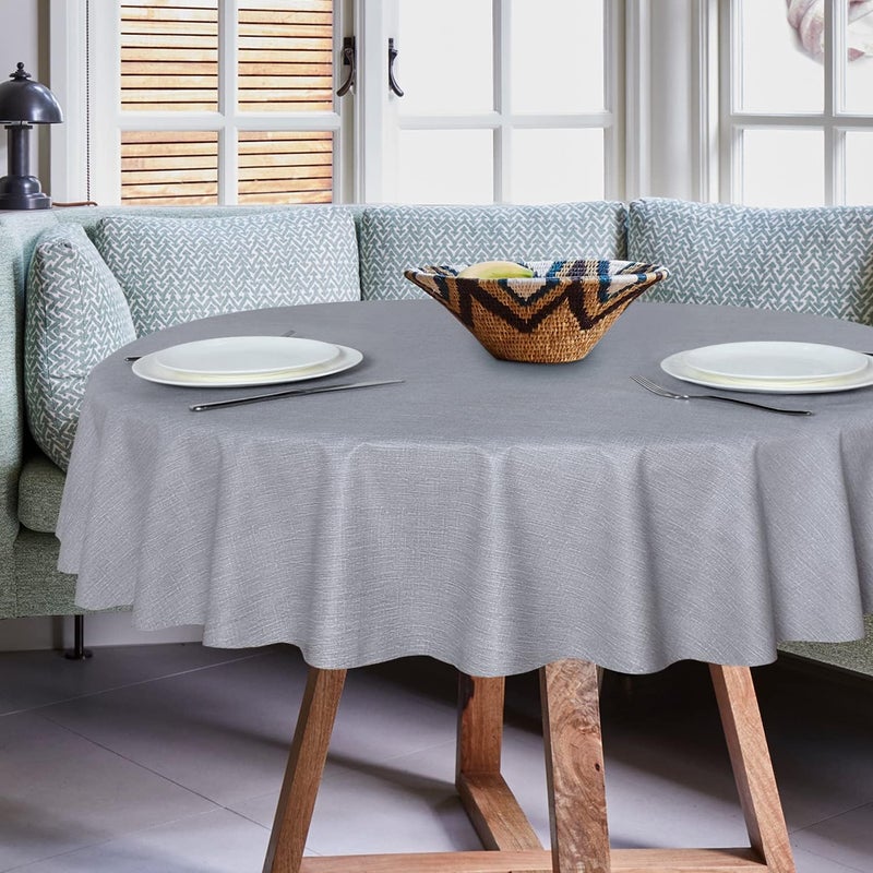 sancua 100% Waterproof Round PVC Tablecloth - 60 Inch - Oil Proof Spill Proof Vinyl Table Cloth, Wipe Clean Table Cover for Dining Tables, Buffet Parties and Camping, Grey - Image 2