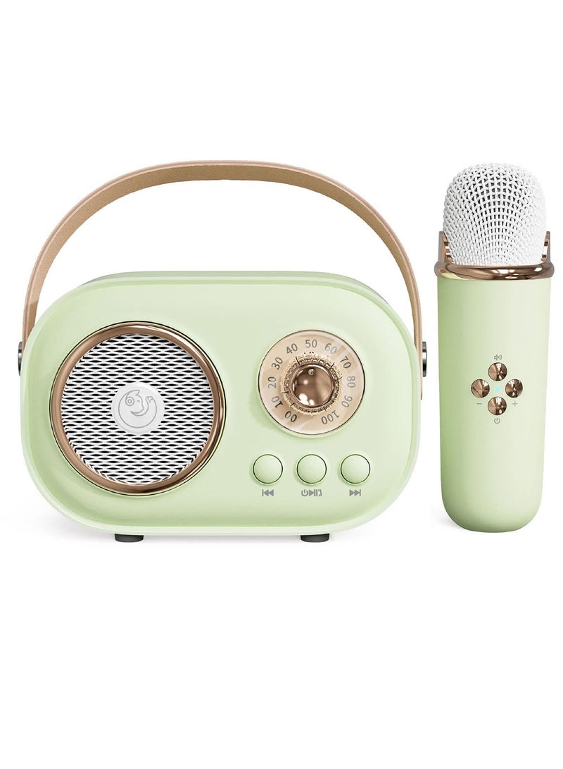 SYOSI Mini Karaoke Machine with Wireless Microphone Set Portable Bluetooth Karaoke Speaker Retro Handheld Style Bluetooth Speaker for Kids and Adults for Family Party Singing Party Birthday Green - Image 1