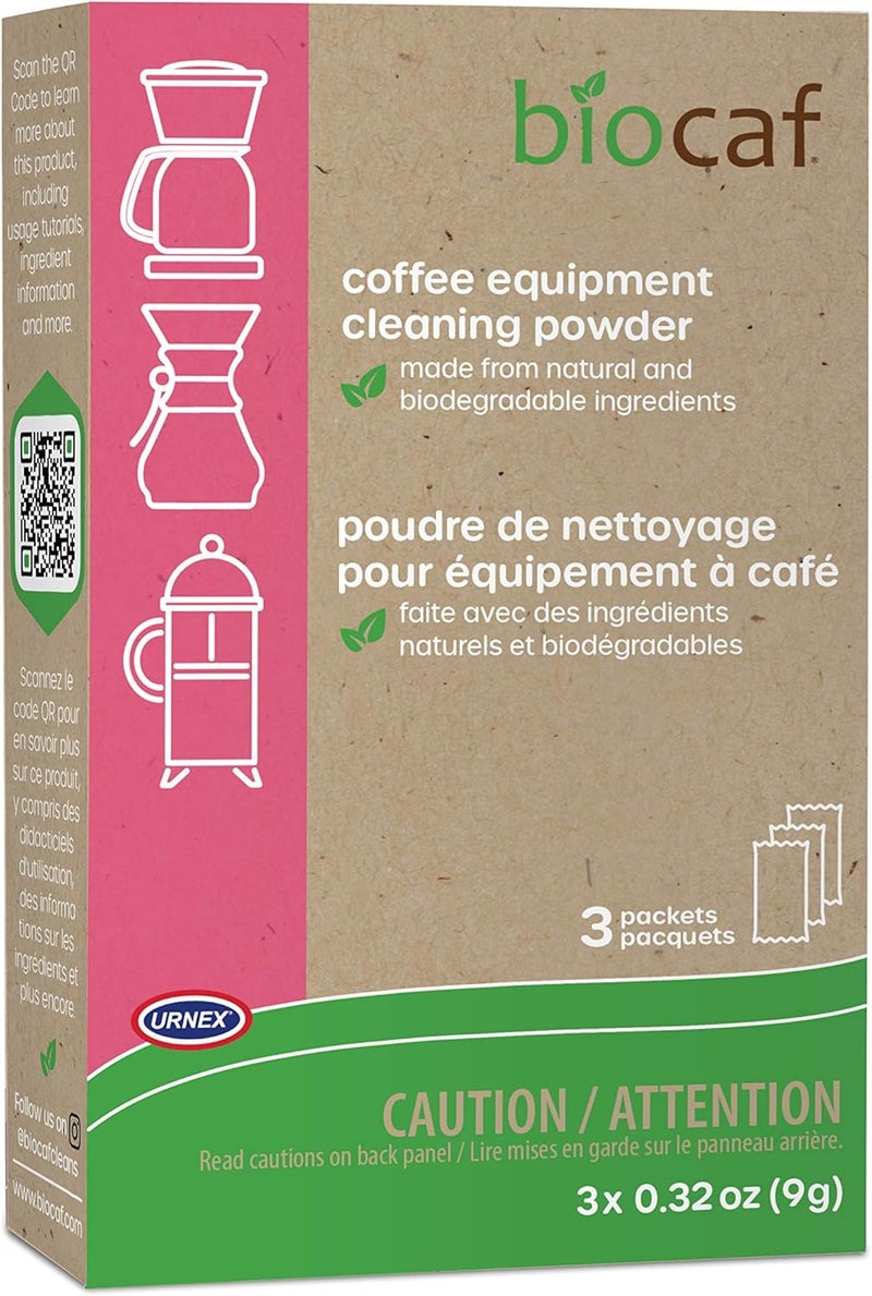 Urnex Biocaf Coffee Machine Cleaner - Cleaning Powder - 3 Single Use Packets - Compatible with Keurig Delonghi Nespresso Ninja Hamilton Beach Mr Coffee Braun and More - Image 1