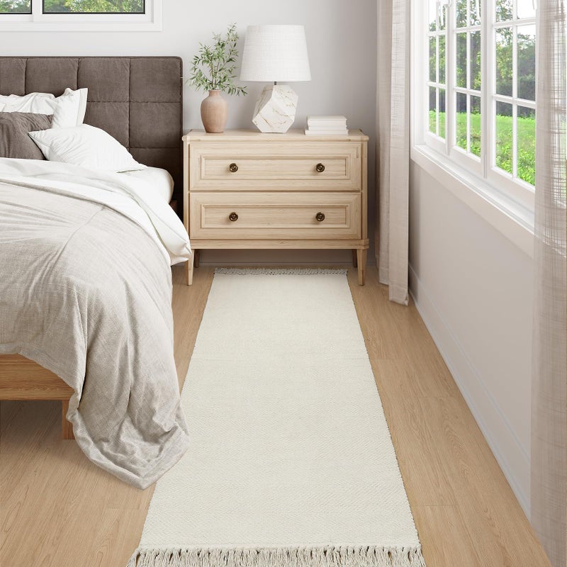 Collive Long Hallway Runner Rug 2.6 '× 8' Runner Runner Indoor Prud Brug White/Beige مضفر المطبخ السجاد عداء - Image 2