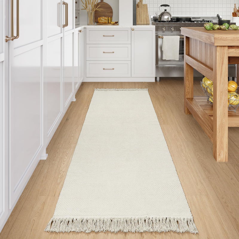 Collive Long Hallway Runner Rug 2.6 '× 8' Runner Runner Indoor Prud Brug White/Beige مضفر المطبخ السجاد عداء - Image 5