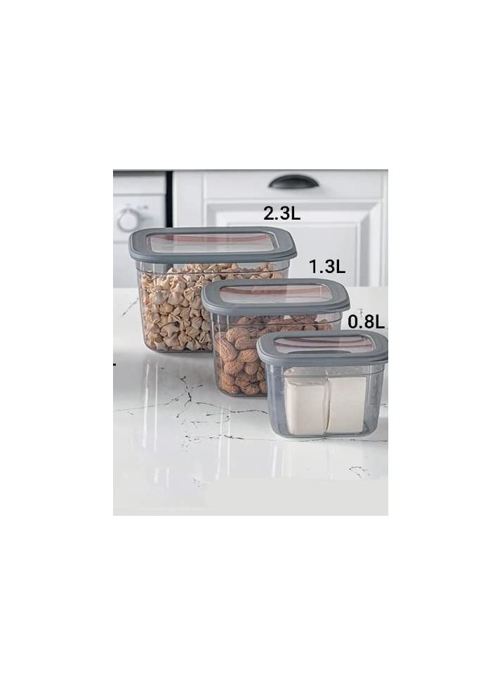 3 Piece refrigerator box for food storage healthy plastic clear, sizes of boxes (2.3 liter,1.3 liter,800 ml) -transparent grey  - Image 5