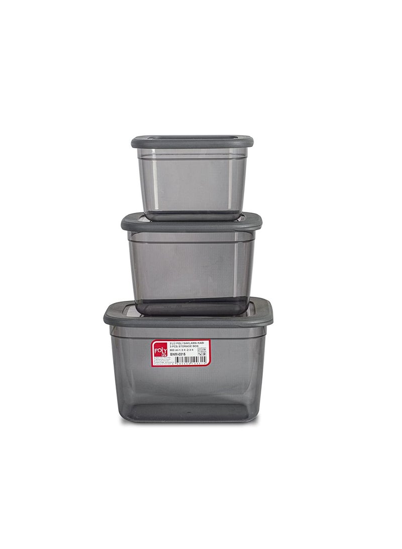 3 Piece refrigerator box for food storage healthy plastic clear, sizes of boxes (2.3 liter,1.3 liter,800 ml) -transparent grey  - Image 1