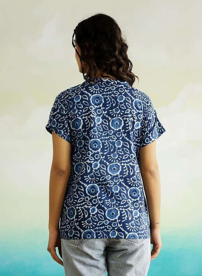 sanskrutihomes sanskrutihomes All-Over Floral Print Notch Neck Cotton  Top  - Image 4