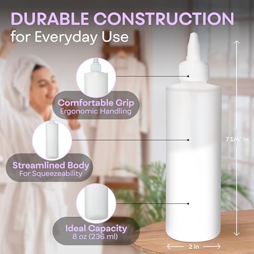 BRIGHTFROM Twist Top Applicator Bottles, Squeeze 8 OZ Empty Plastic Bottles, Refillable, Open/Close Nozzle - Hair Coloring/Multi Purpose (Pack of 2) - Image 3